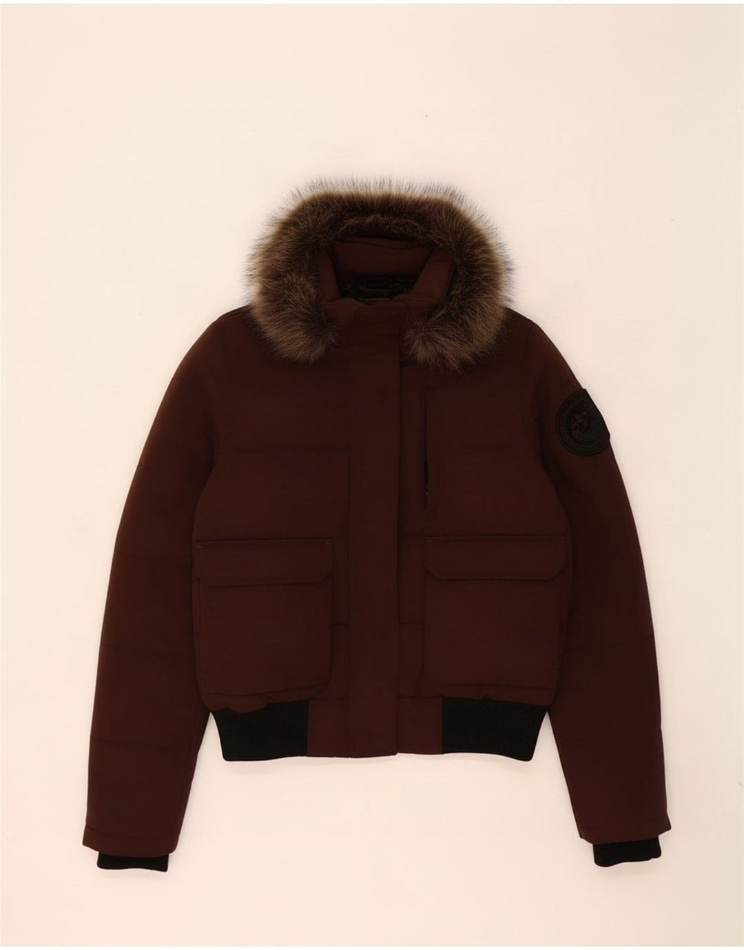 Superdry Wattierte Jacke mit Kapuze für Damen UK 12 Mittelbraun Farbblock