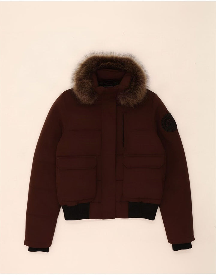 Superdry Wattierte Jacke mit Kapuze für Damen UK 12 Mittelbraun Farbblock