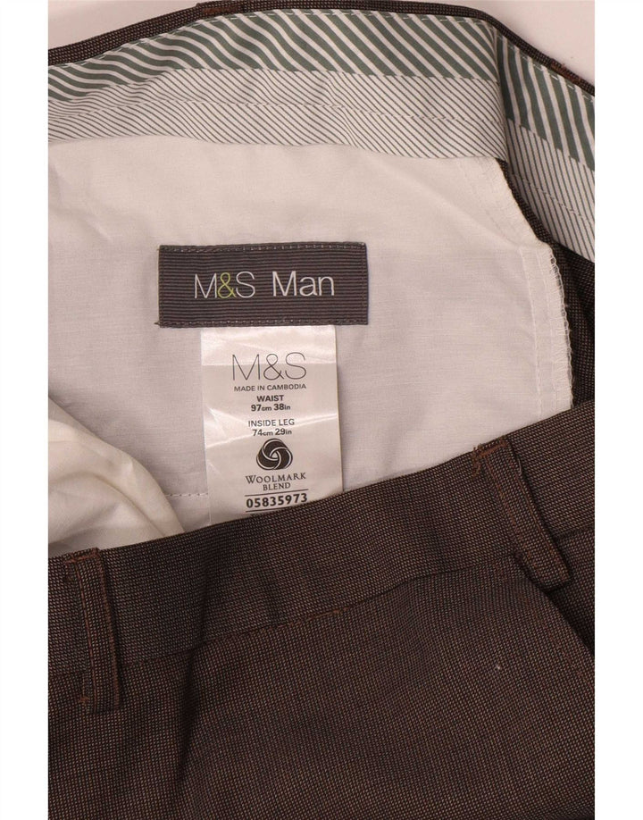 Gerade Herren-Anzughose von Marks & Spencer, W38, L29, braune Wolle
