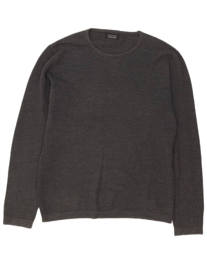 Zara Herren-Pullover mit Rundhalsausschnitt, Größe L, Grau