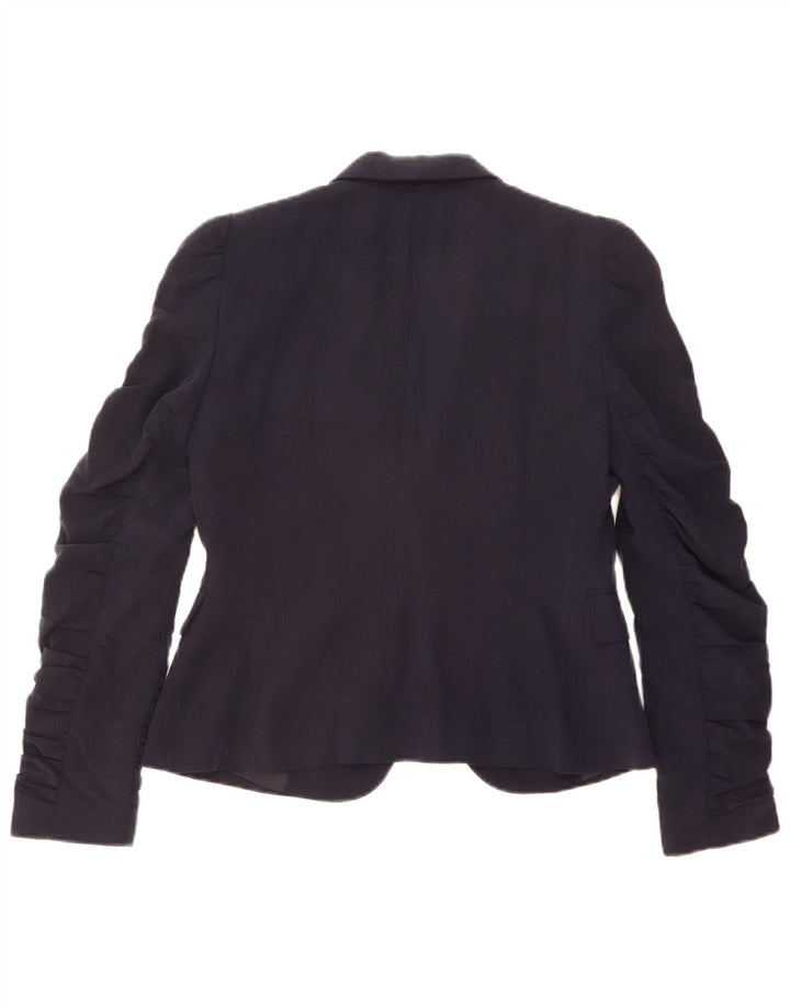 Zara Damen 1-Knopf-Blazerjacke UK 12 Medium Navy Blue Lyocell
