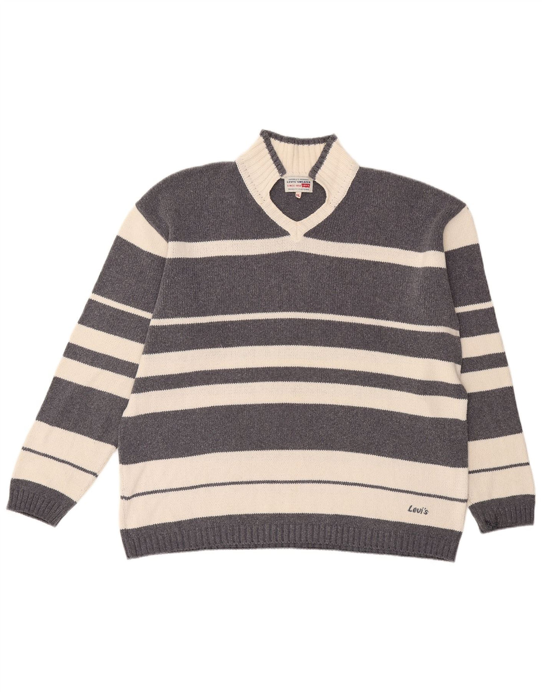 Levi's Herren-Pullover mit V-Ausschnitt, XL, grau gestreift, Baumwolle