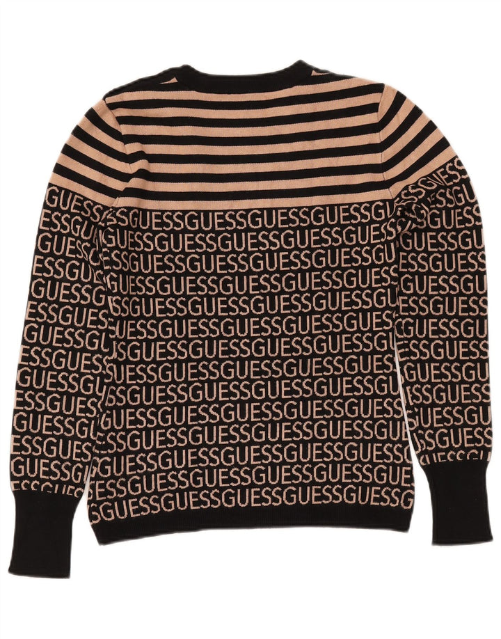 GUESS Damen-Pullover mit grafischem Rundhalsausschnitt, Gr. 10, Größe S, Schwarz, gestreift