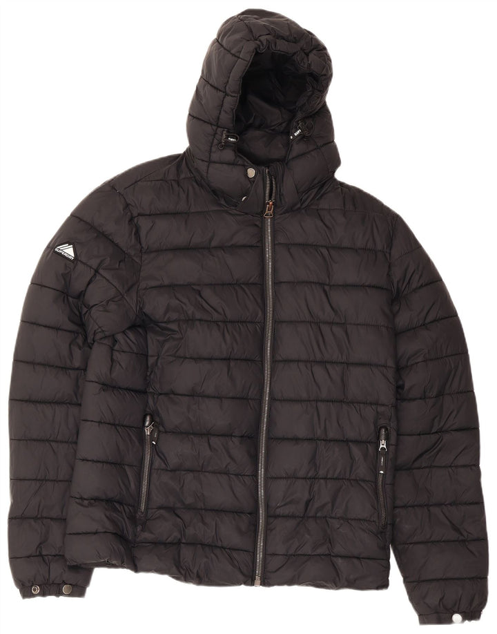 Superdry Herren-Jacke mit Kapuze, gepolstert, UK 40, Größe L, schwarzes Nylon