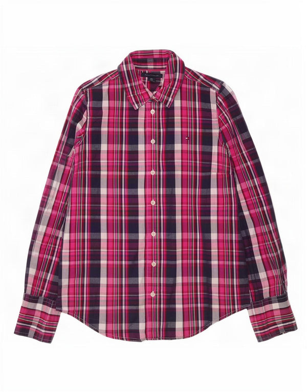 Tommy Hilfiger Damen-Hemd UK 10, klein, rosa kariert, Baumwolle