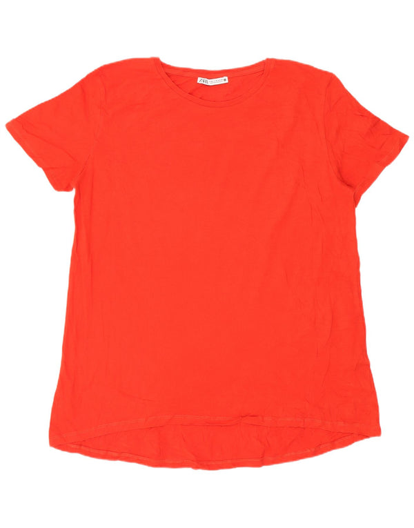 Zara Damen T-Shirt Top UK 14 Mittelrote Baumwolle