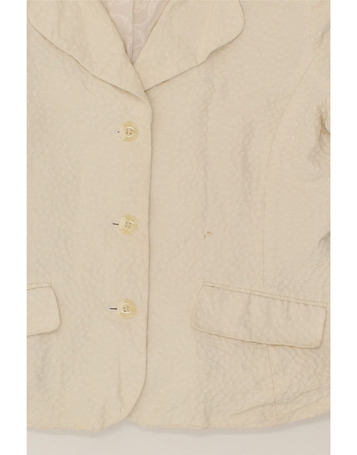 VINTAGE Womens 3 Button Blazer Jacket UK 16 Large Off White Cotton Vintage Vintage and Second-Hand Vintage from Messina Hembry 