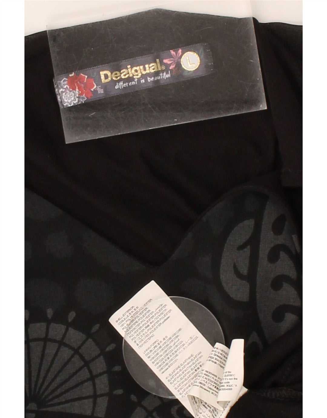 DESIGUAL Womens Graphic Top 3/4 Sleeve UK 14 Large Black Floral Polyester Vintage Desigual and Second-Hand Desigual from Messina Hembry 