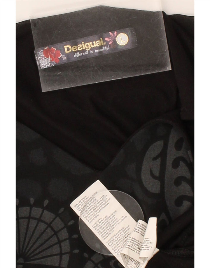DESIGUAL Womens Graphic Top 3/4 Sleeve UK 14 Large Black Floral Polyester Vintage Desigual and Second-Hand Desigual from Messina Hembry 