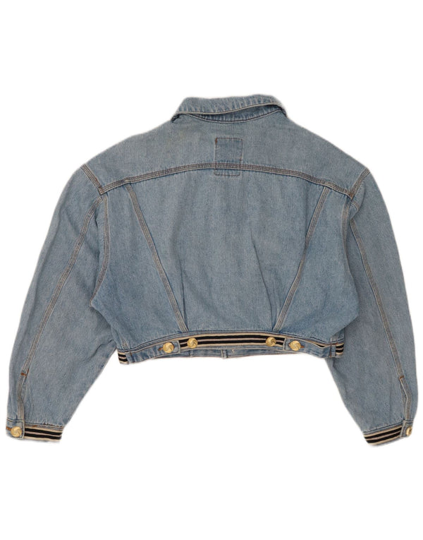 Vintage Damen Graphic Crop Denim Jacke UK 14 Mittelblaue Baumwolle