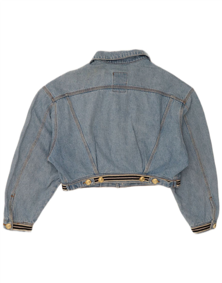 Vintage Damen Graphic Crop Denim Jacke UK 14 Mittelblaue Baumwolle