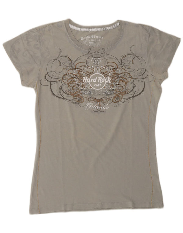Hard Rock Cafe Womens Orlando Graphic T-Shirt Top UK 14 Medium Grey Cotton