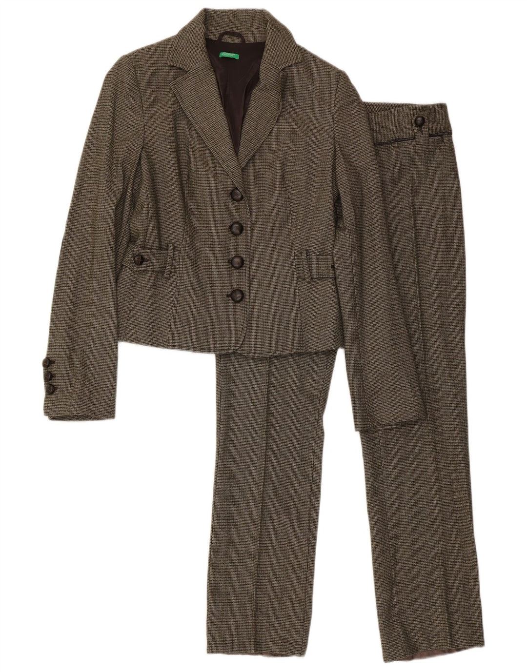 Benetton Damen 2-teiliger Anzug IT 44 Medium W32 L31 Grüner Hahnentritt