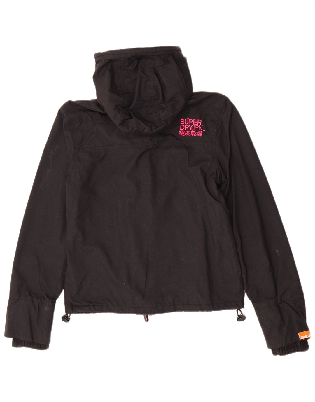 Superdry Damen-Windbreakerjacke mit Kapuze, UK 10, Größe S, schwarzes Nylon