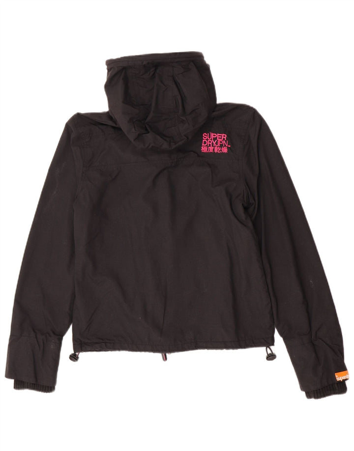 Superdry Damen-Windbreakerjacke mit Kapuze, UK 10, Größe S, schwarzes Nylon