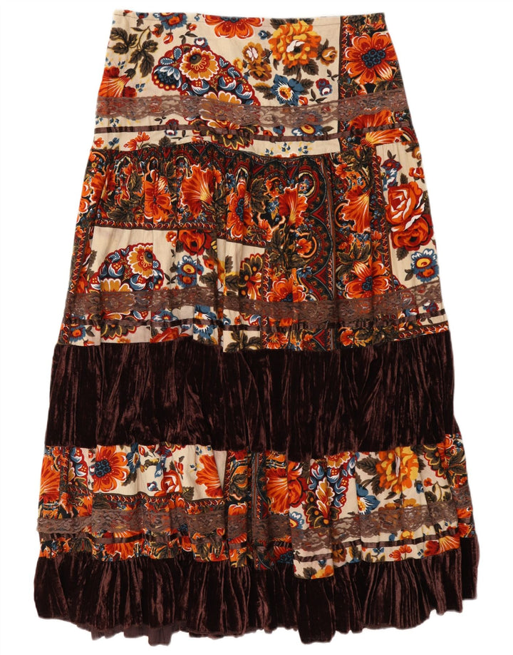 Vintage Damen Stufenrock W32 Großes Mehrfarbiges Blumenmuster