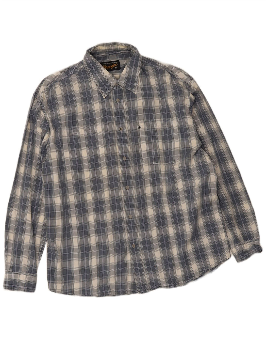 Wrangler Herrenhemd XL, blau kariert, Baumwolle