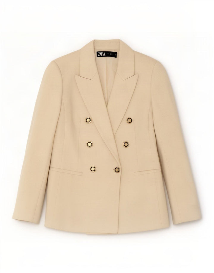 Zweireihiger Blazer für Damen von Zara, Gr. 10, Größe S, gebrochenes Weiß, Polyester