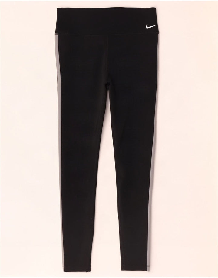 Nike Womens Dri Fit Graphic Leggings UK 14 Medium Black Colourblock