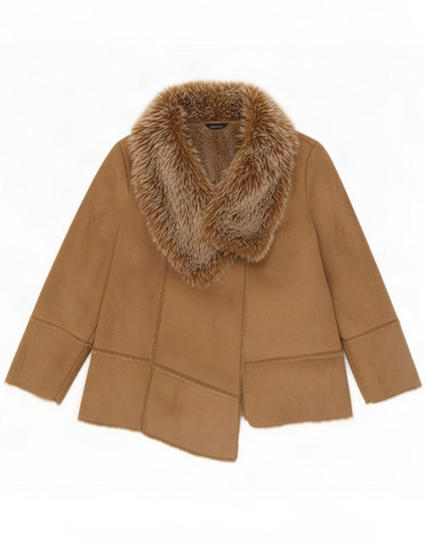 Essence Womens Open Sherpa Jacket UK 22 3XL Brown Polyester