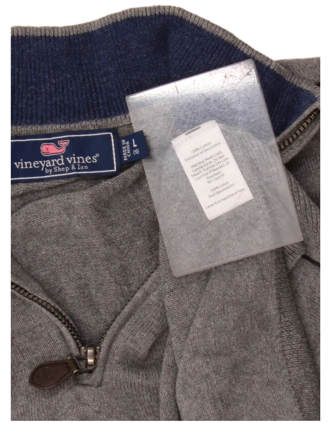 VINEYARD VINES Jungen-Pullover mit Reißverschluss am Hals, 15–16 Jahre, groß, graue Baumwolle