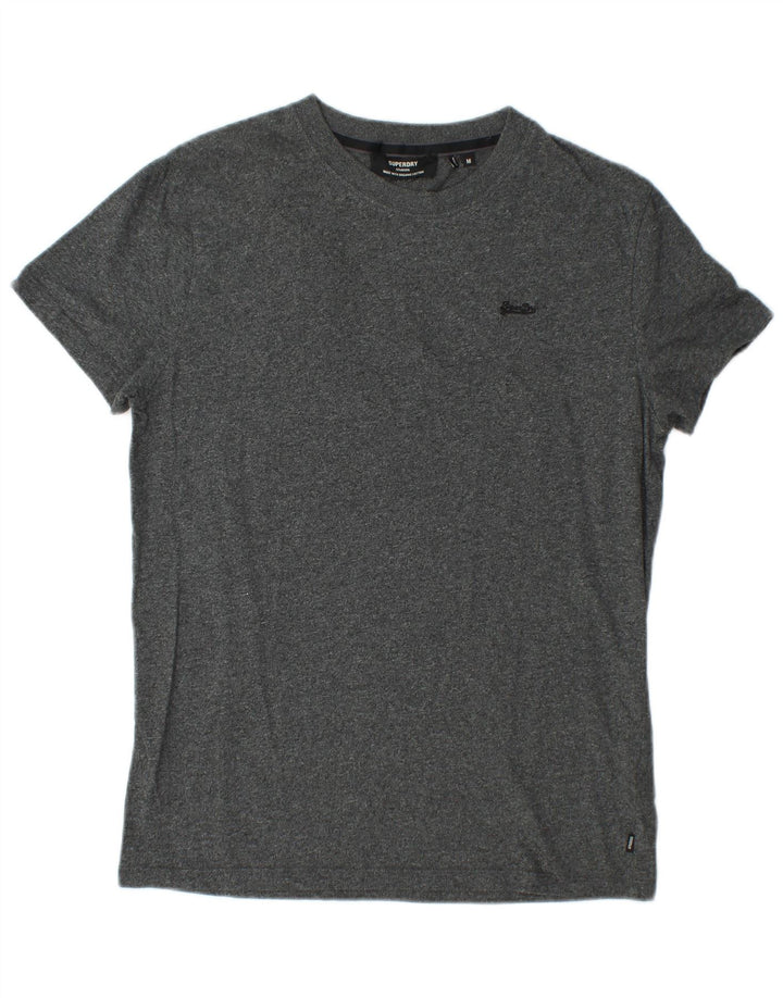 SUPERDRY Herren-T-Shirt-Oberteil aus mittelgrau gesprenkelter Baumwolle