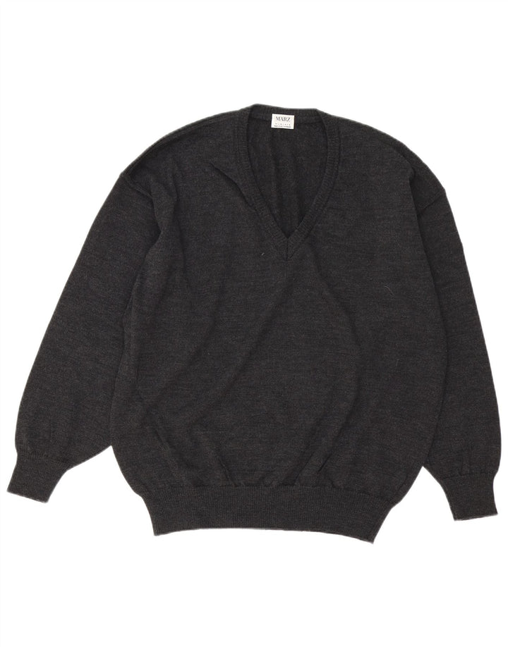 MARZ Herren Munchen Pullover mit V-Ausschnitt IT 52 Große graue Schurwolle