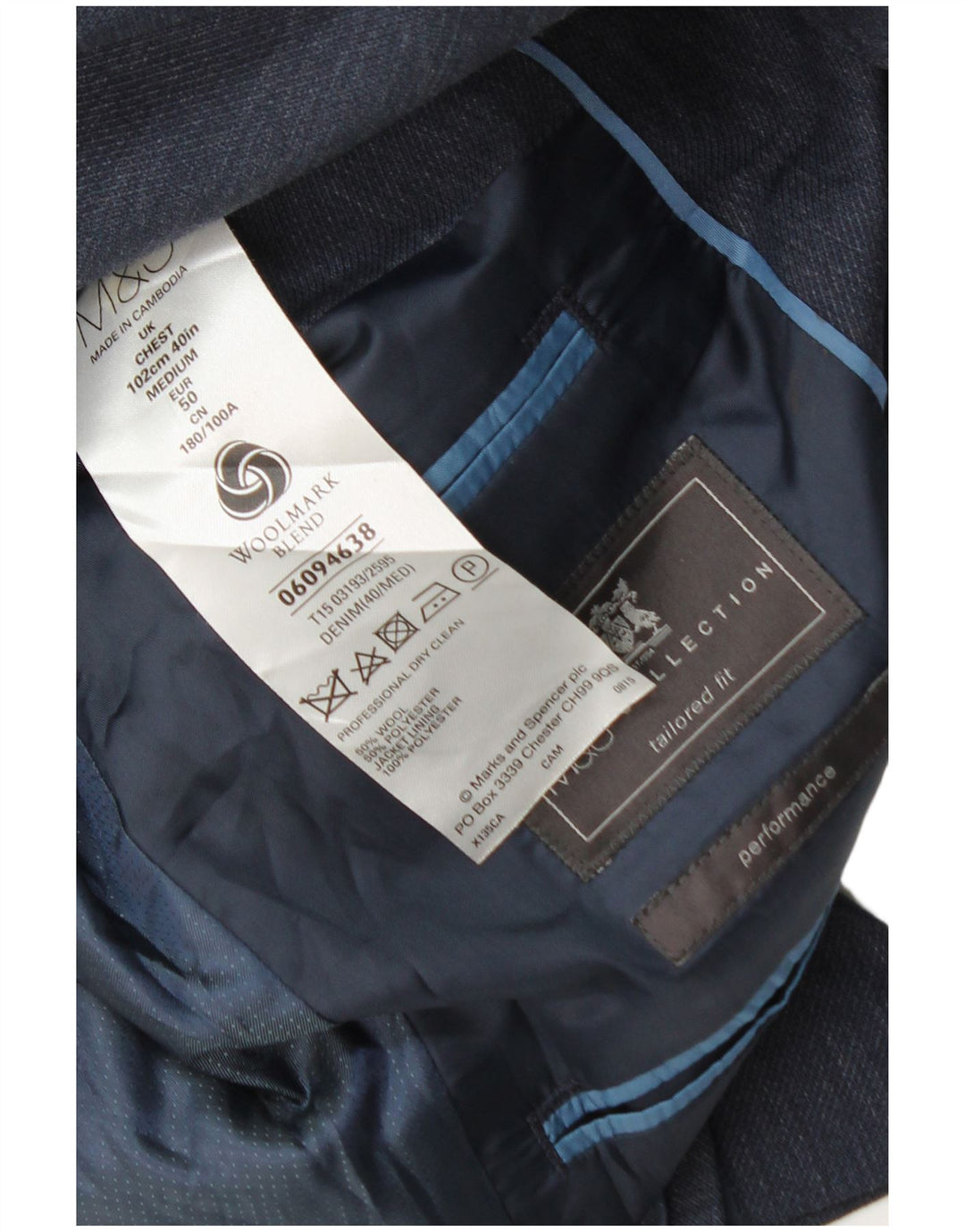 Marks & Spencer Herren-Blazer mit maßgeschneiderter Passform, Gr. 40, Mittelmarineblau