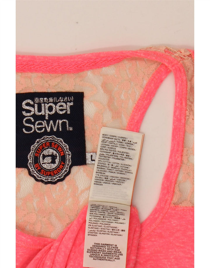 SUPERDRY Damen-Trägershirt, Gr. 44, Größe L, rosa gesprenkeltes Polyamid
