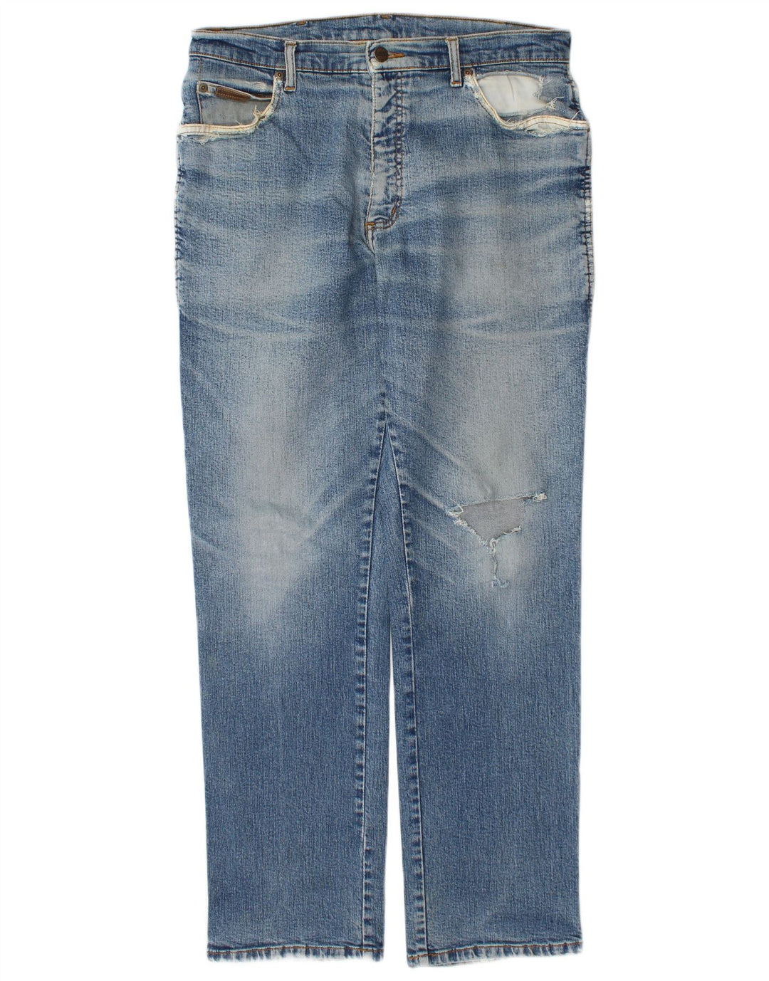 Wrangler Herren Texas Distressed Straight Jeans W34 L32 Blaue Baumwolle