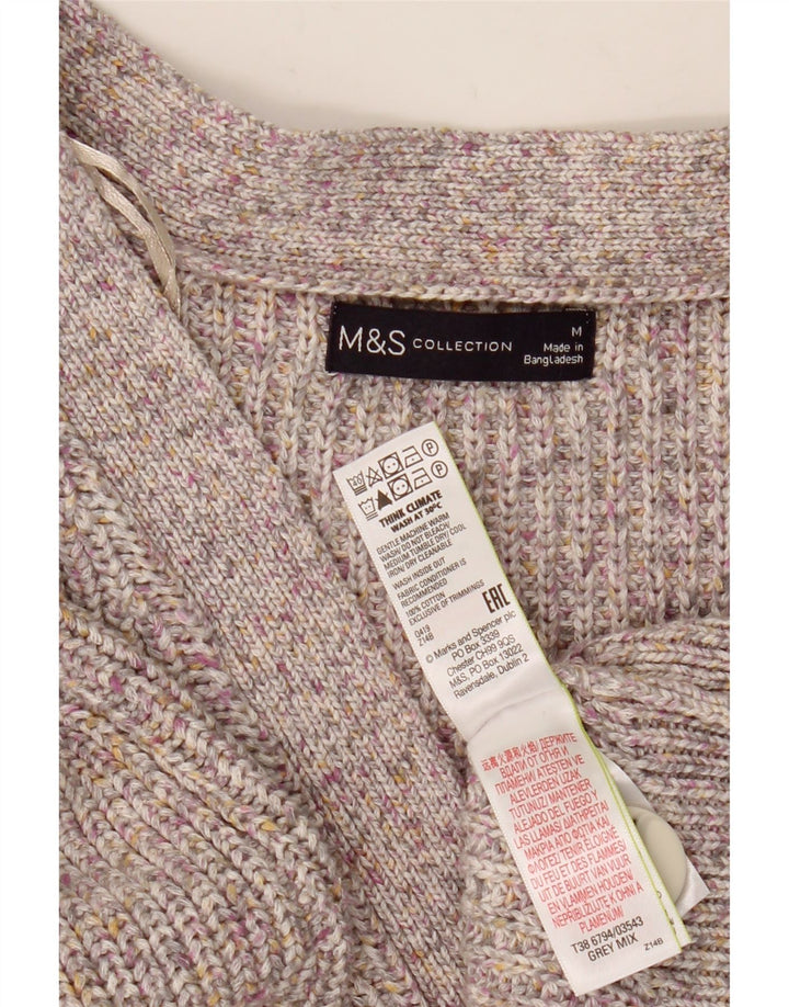MARKS & SPENCER Damen-Cardigan-Pullover UK 14 Mittelgrau gefleckte Baumwolle