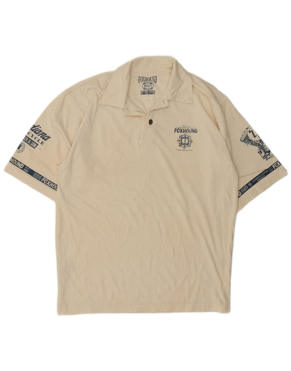 Foxhound Herren-Poloshirt mit Grafik, Mittelbeige, Baumwolle, Retro