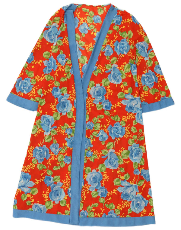 Vintage Damen 1/2 Ärmel Robe Kleid UK 12 Mittelrot geblümt