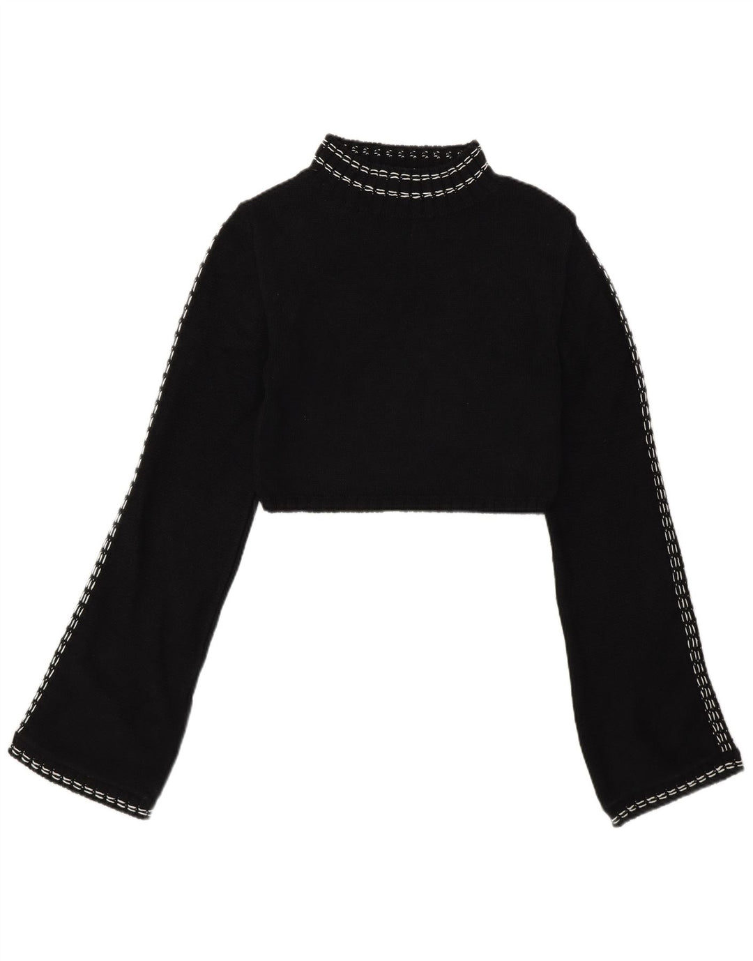 Zara Damen Crop Turtle Neck Pullover Pullover UK 12 Mittelschwarze Baumwolle
