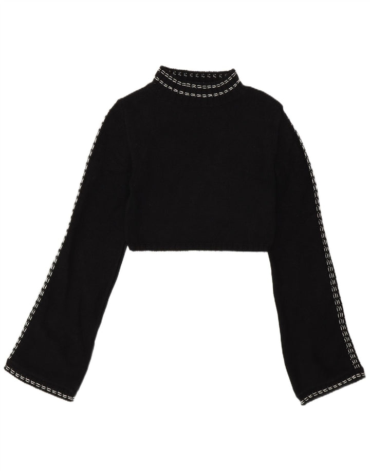 Zara Damen Crop Turtle Neck Pullover Pullover UK 12 Mittelschwarze Baumwolle