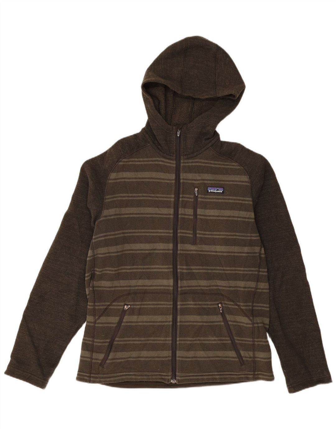 PATAGONIA Herren-Kapuzenpullover mit Reißverschluss, mittleres Khaki, gestreift, Polyester