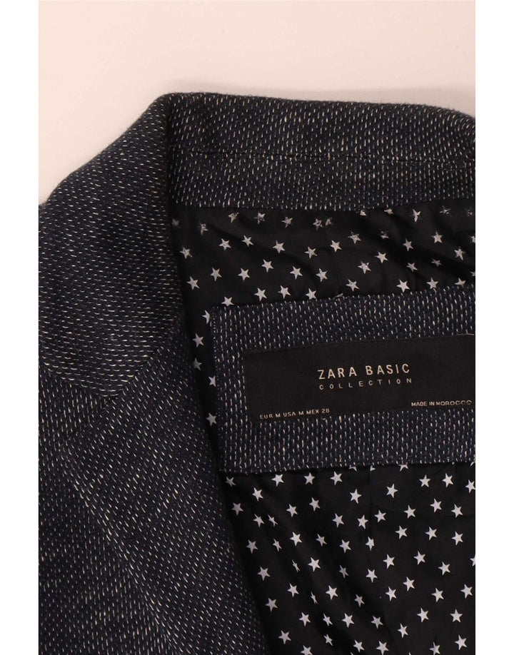 Zara Damen 1-Knopf-Blazerjacke UK 12 Mittelmarineblau meliert