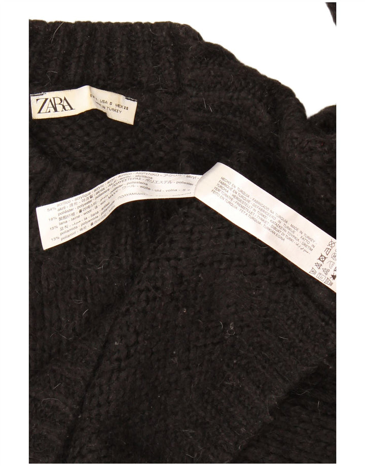 Zara Damen-Pullover, übergroß, Rundhalsausschnitt, Gr. 10, Größe S, Schwarz, Acryl