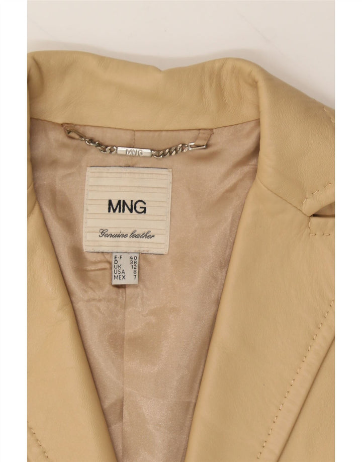 MANGO Womens Leather 2 Button Blazer Jacket UK 12 Medium Beige Vintage Mango and Second-Hand Mango from Messina Hembry 