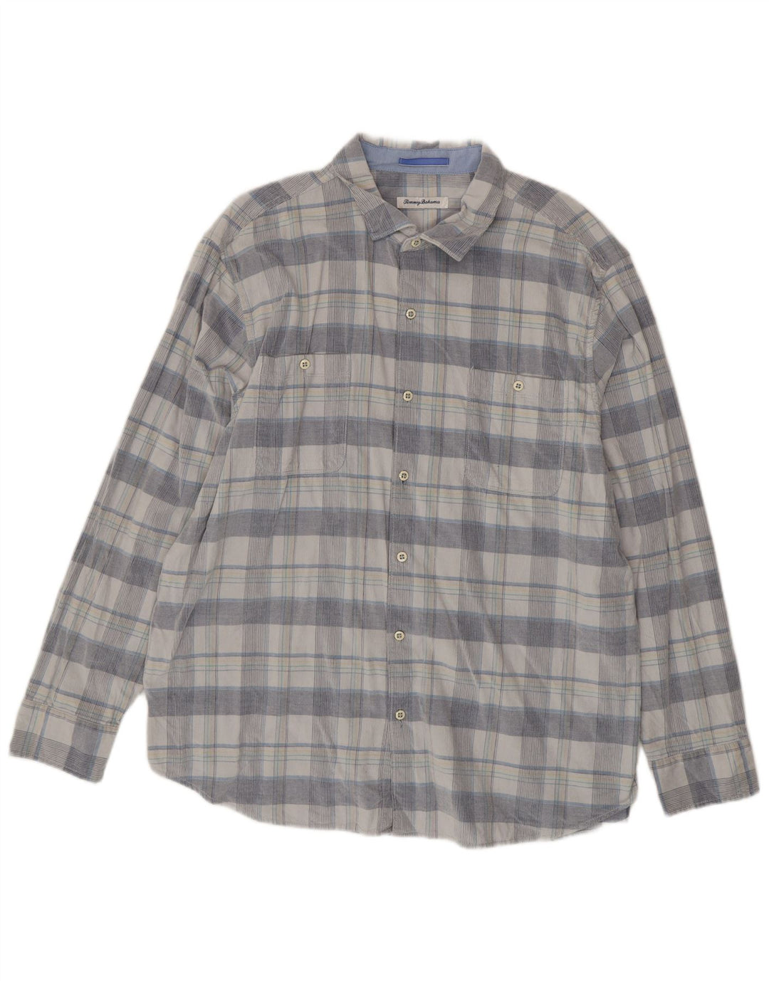 Tommy Bahama Herrenhemd 2XL blau kariert Baumwolle
