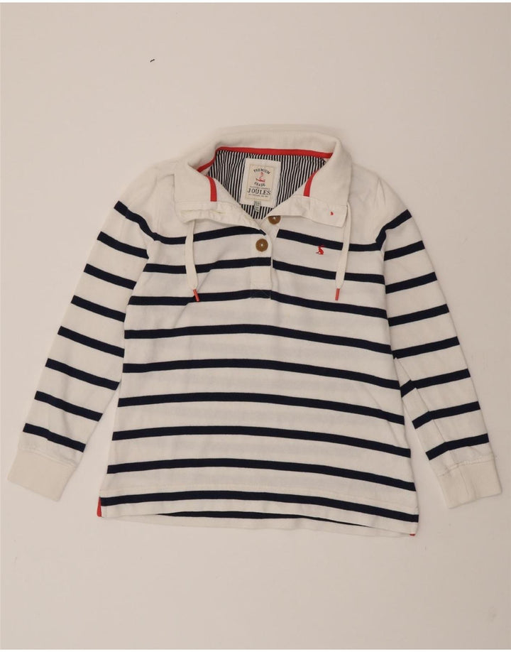 JOULES Womens Button Neck Sweatshirt Jumper UK 12 Medium  White Striped Vintage Joules and Second-Hand Joules from Messina Hembry 