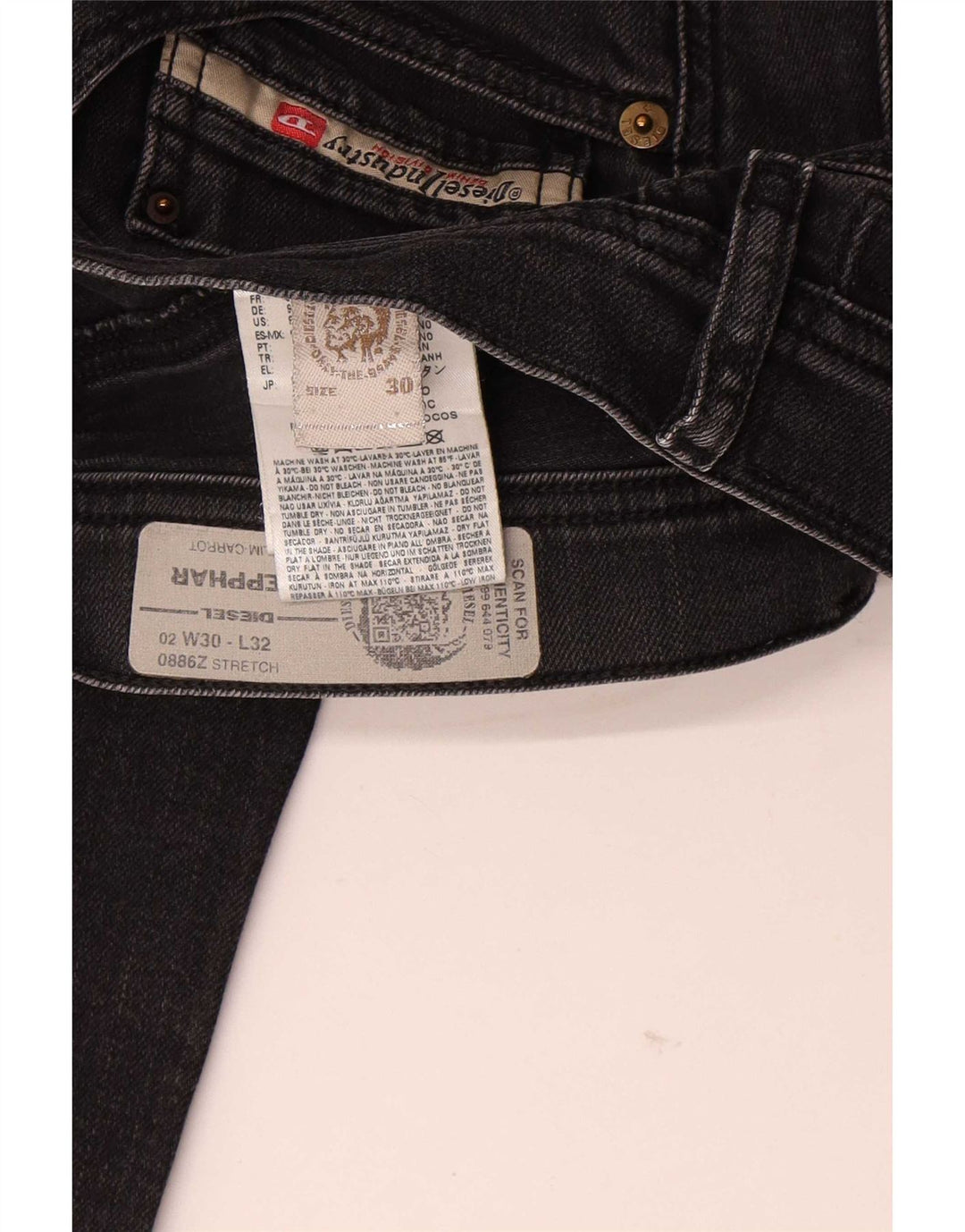 Diesel Herren Carrot Slim Jeans W30 L32 Schwarze Baumwolle