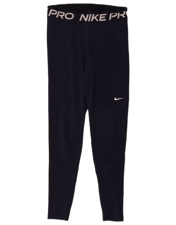Nike Damen Dri Fit Graphic Leggings UK 12 Medium Marineblau Polyester