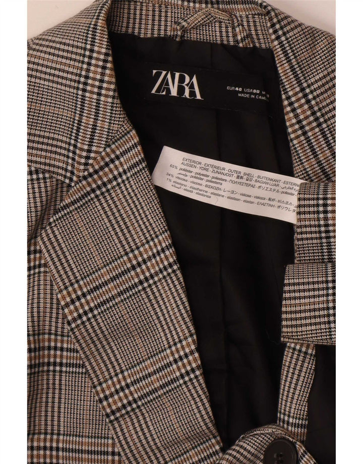 Zara Damen 1-Knopf-Blazerjacke EU 40 Mittelgraues Hahnentritt-Polyester