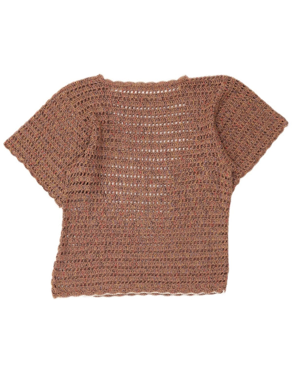 Vintage Damen Häkelbluse Top UK 18 XL Braun