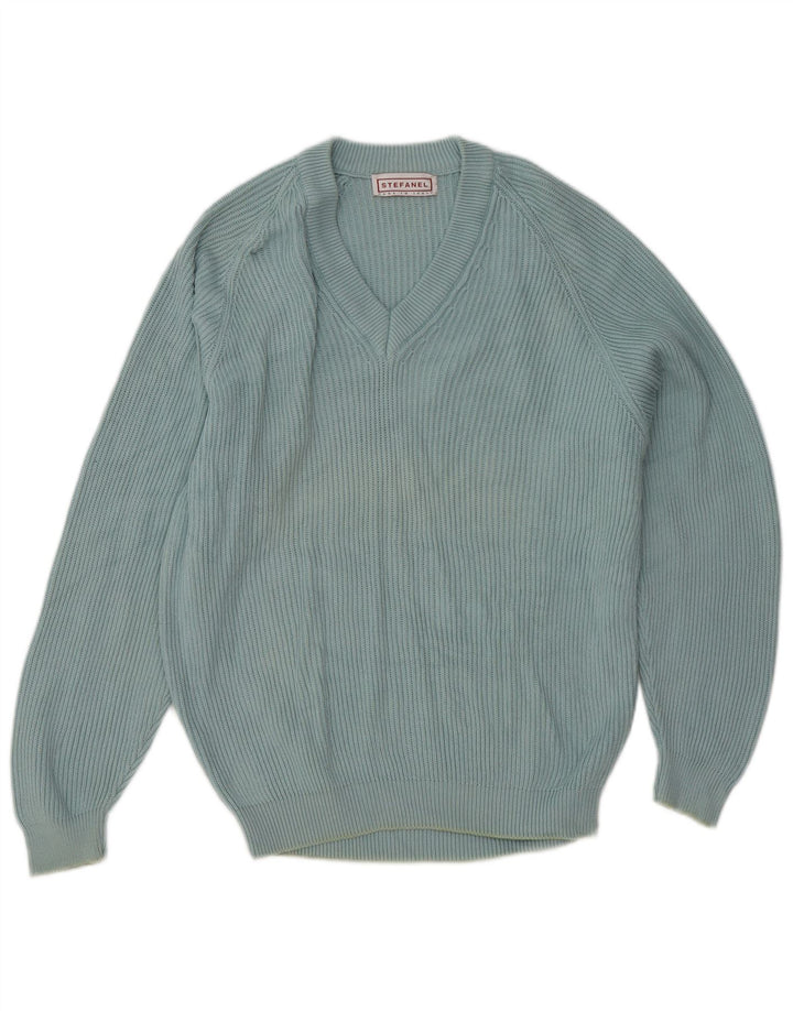 Stefanel Damen-Pullover mit V-Ausschnitt, UK 16, Größe L, Blau