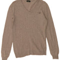 FRED PERRY Damen-Pullover mit V-Ausschnitt, UK 12, mittelgraue Wolle