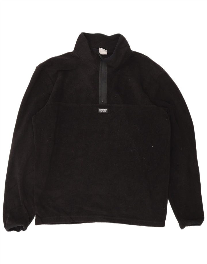 JACK & JONES Herren-Fleecepullover mit Reißverschluss, XL, Schwarz, Polyester