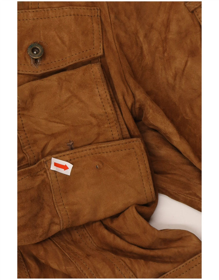 VINTAGE Damen Wildleder-Militärjacke IT 42 Mittelbraunes Leder