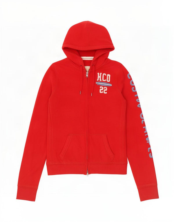 Hollister Womens Graphic Zip Hoodie Sweater UK 12 Mittelrote Baumwolle